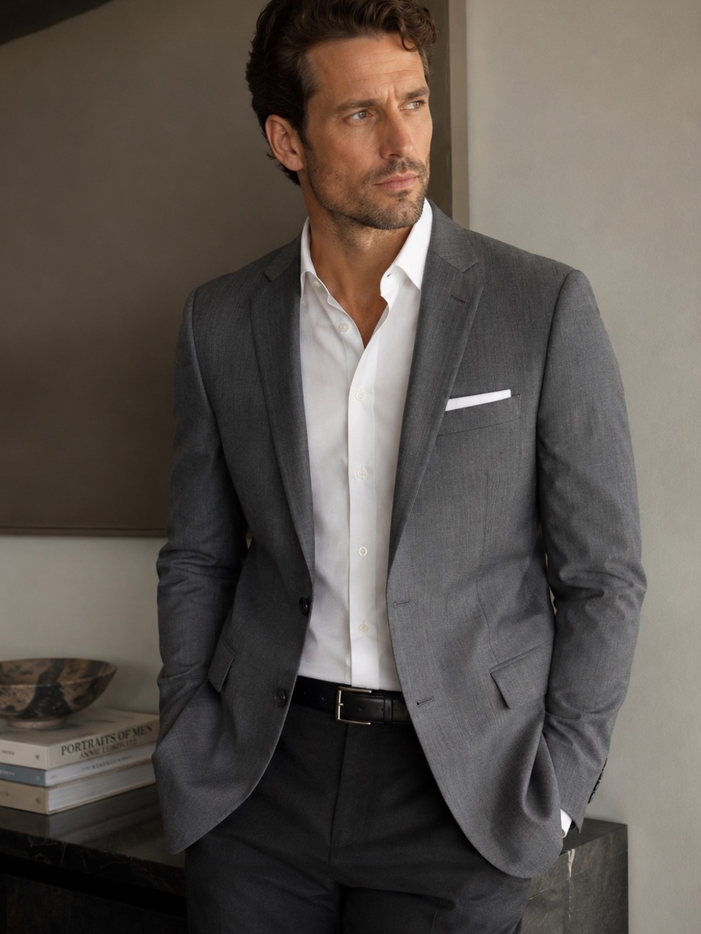 Egara 100% Wool Slim Fit Sport Coat Blazer Gray 38L Long MSRP $400